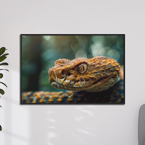 Uderzający plakat z żmiją, sztuka ścienna z wężem, fotografia gadów, prezent dla miłośnika przyrody, wydruk sztuki dzikiej przyrody, egzotyczny wystrój zwierzęcy