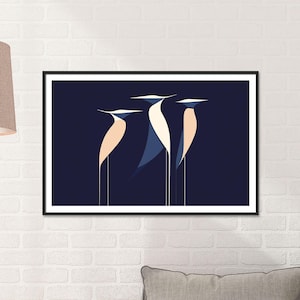 Stampa artistica da parete con uccelli, poster minimalista con animali, uccelli astratti moderni, arredamento scandinavo, regalo per gli amanti degli uccelli - Bird Trio Artwork