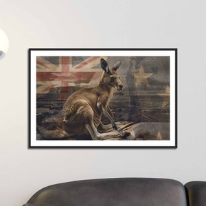 Kangaroo Poster Australian Wall Art, Wildlife Art Print, Outback Nature Decor, Union Jack Collage, Gift for Art Lover and Australia Fans
