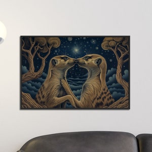 Himmlische Tierpaare Kunstdrucke, Wanddeko, Premium Poster, Surrealer Kunst Druck, Mystische Illustrationen