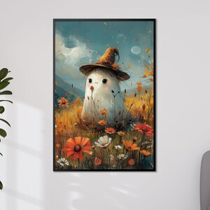 Whimsical Ghost in Flower Field Art Print, Autumnal Spirit Wall Decor ...