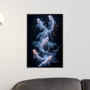Stampa artistica di pesci Koi - Poster giapponese di pesci Koi, arte della parete Zen, arredamento minimalista di pesci, stampa artistica subacquea