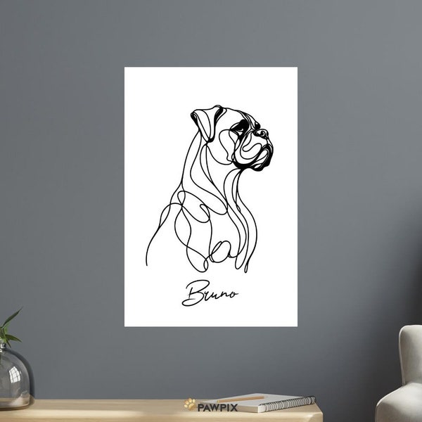 Poster Line-Art personalizzato, disegno di Boxer, ritratto di cane personalizzato, arte da parete, regalo per animali domestici