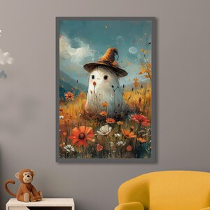 Whimsical Ghost in Flower Field Art Print, Autumnal Spirit Wall Decor ...