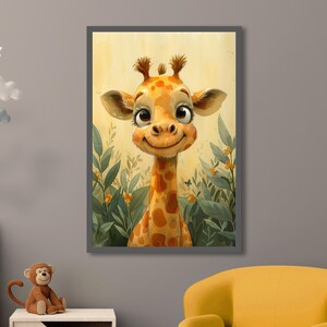 Lindo cartel de jirafa, adorable arte de la pared de animales, decoración juguetona de la guardería, impresión caprichosa de la habitación de los niños, regalo del amante de los animales