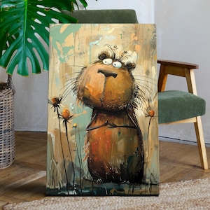 Lienzo de carpincho divertido – Arte mural de animales peculiares – Impresión de roedores caprichosos – Decoración de vida silvestre adorable – Impresión artística de la colección Crazy Creatures