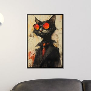 Sophisticated Cat in Suit Art Print, Cool Cat Wall Decor, Modern Portrait, Quirky Animal Lover Gift, Stylish Pet Art, Cat with Sunglasses