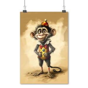 Clown-Affe - Poster | Lustige Zirkus Tierkunst | Verspielte Kinderzimmer Deko - Geschenk für Freunde mit Humor - Kollektion 'Perfect Job'