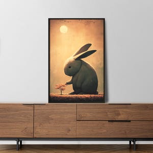 Poster "Coniglietto gigante gentile" - Decorazione murale a forma di coniglietto, poster di coniglio stravagante, stampa di animali fantasy, regalo per la cameretta dei bambini ispirato alla natura per sognatori