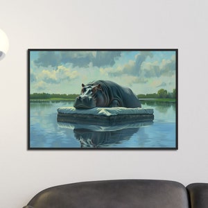 Silencio - Hipopótamo - Pintura surrealista de vida salvaje, póster de animales, impresión artística, arte de pared perfecto para el dormitorio o la sala de estar