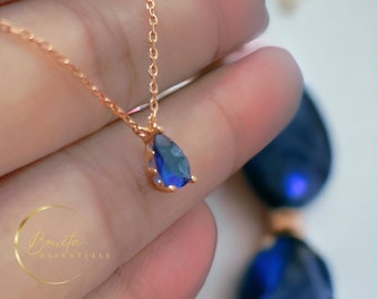 Dainty Rose Gold Necklace⎢Rose Gold Sapphire Chain⎢Rose Gold With Gemstone Necklace⎢Sapphire Gemstone Necklace