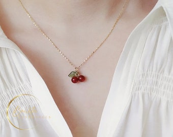 Petite Red Cherry Pendant⎢Red Cherry Chain⎢Red Cherry Pendant⎢Fruit Pendant⎢ Red Fruit Necklace