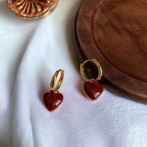 Chic Red Heart Earrings⎢Chic Style Earrings⎢Wine Red Heart Earrings⎢Golden Hoop Heart Earrings