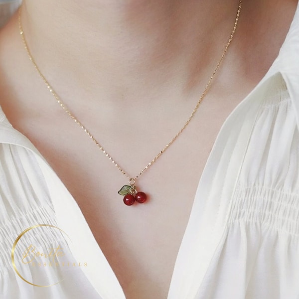 Petite Red Cherry Pendant⎢Red Cherry Chain⎢Red Cherry Pendant⎢Fruit Pendant⎢ Red Fruit Necklace