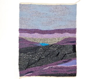 Vintage handwoven Flemish weave TAPESTRY, one-of-a-kind, LANDSCAPE, Mountain Lake,  Made in Sweden