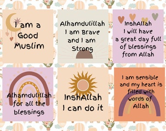 Muslim/Islamic Affirmation cards for Kids, Motivational Cards, Positivity, gratitude, Thankful Cards, Printable