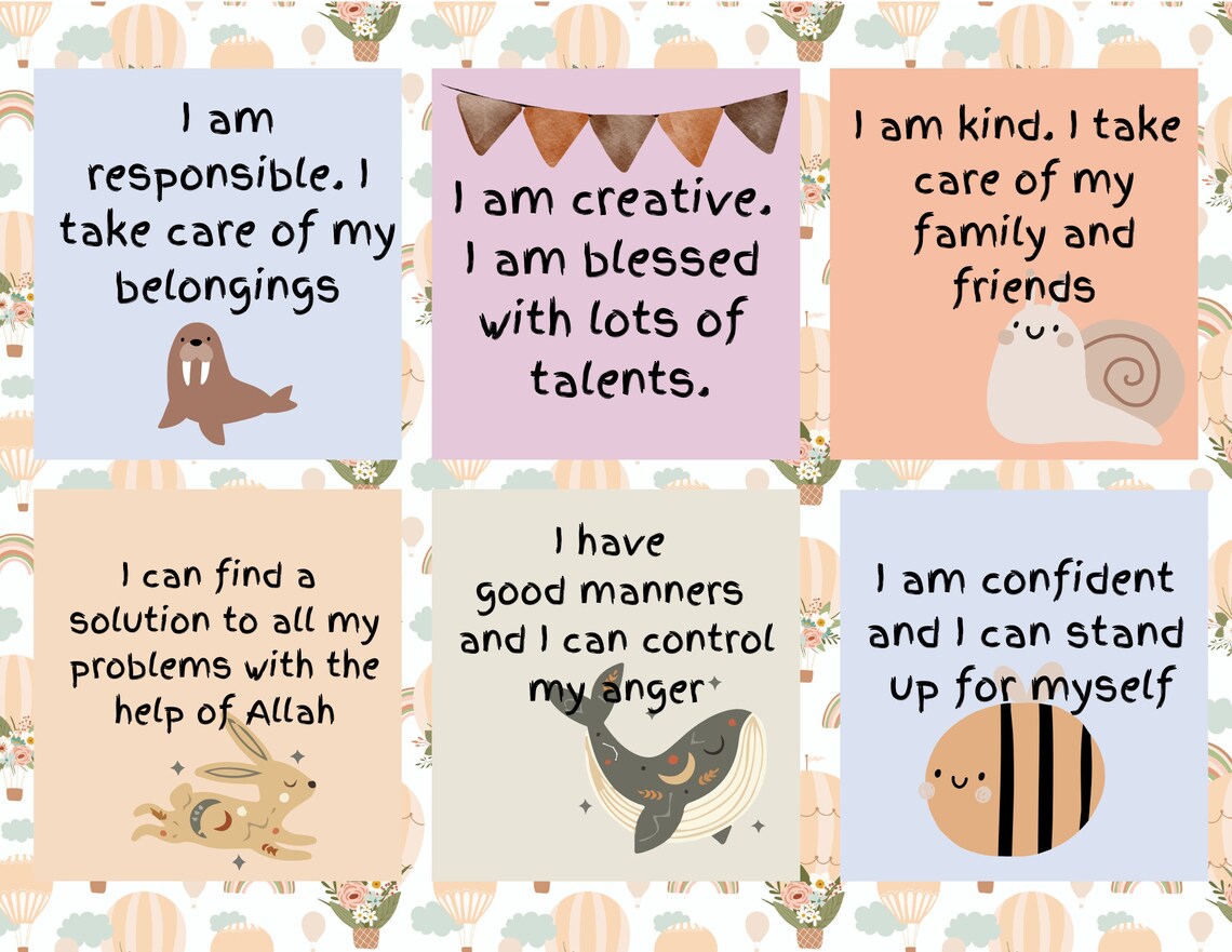 Muslim/islamic Affirmation Cards for Kids, Motivational Cards ...