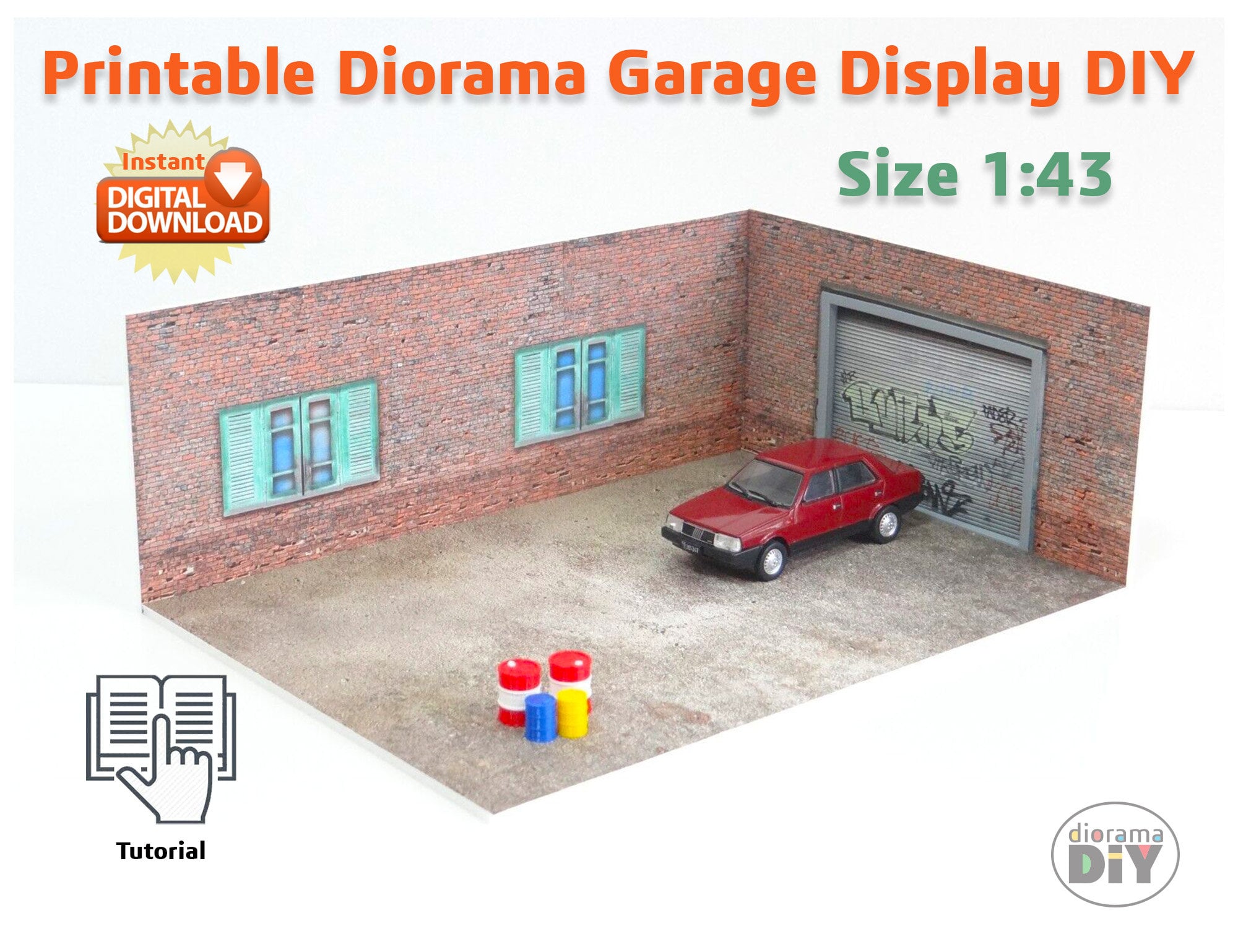 DIY Printable Diorama Brick Garage Scale 1:43 Instant Download Pdf, Stl ...