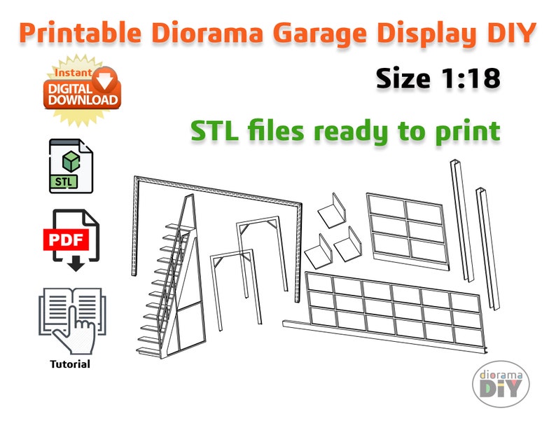 DIY Printable Diorama 2 Floor Garage 1:18 Instant Download Pdf, Stl ...