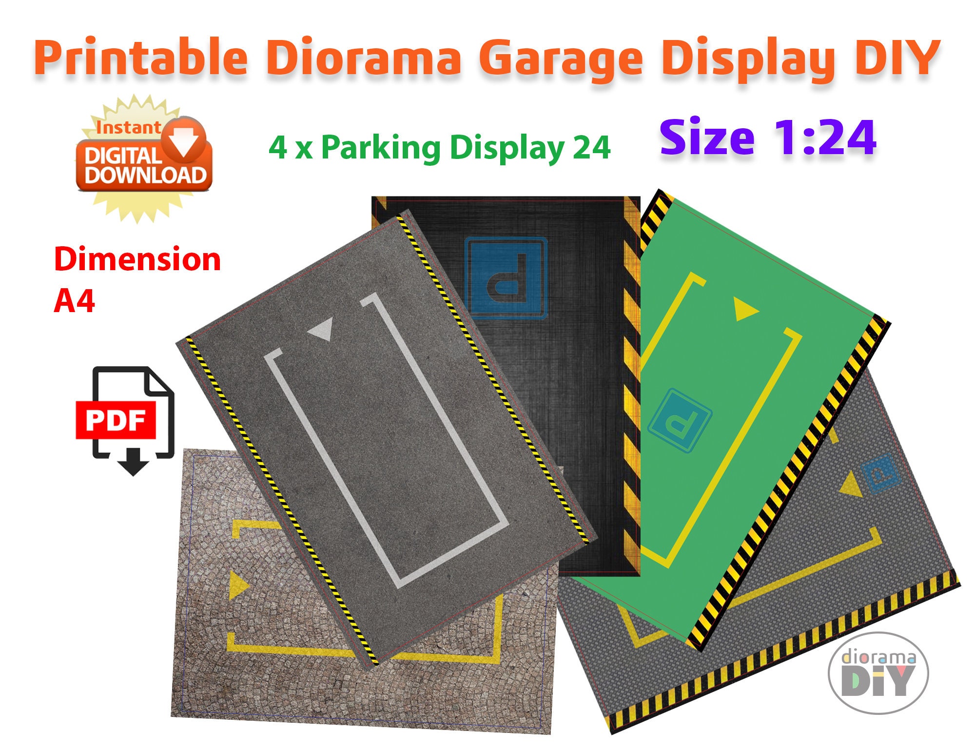 DIY Printable Car Parking Display Scale 1:24 Instant Download Pdf Files for Diorama Modelling Model Car Display Size 1/24 - Etsy for Free Printable Printable Parking Lot Diorama
