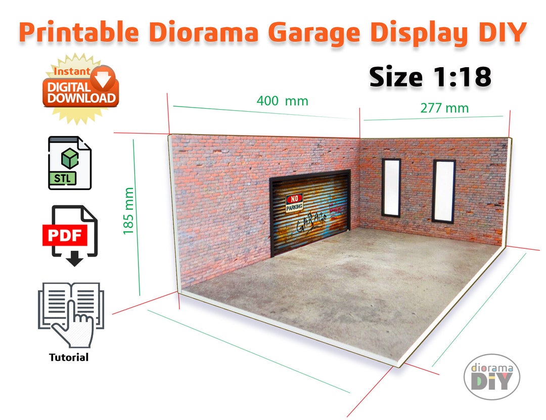 DIY Printable Diorama Brick Garage Scale 1:18 Instant