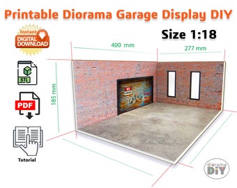 DIY imprimable Diorama Brick Garage Scale 1:18 Instant Download pdf, stl files Diorama modeling files Model cars display