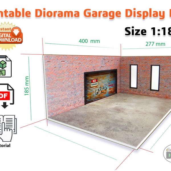 DIY Printable Diorama Brick Garage Scale 1:18 Instant Download pdf, stl files Diorama modelling files Model cars display