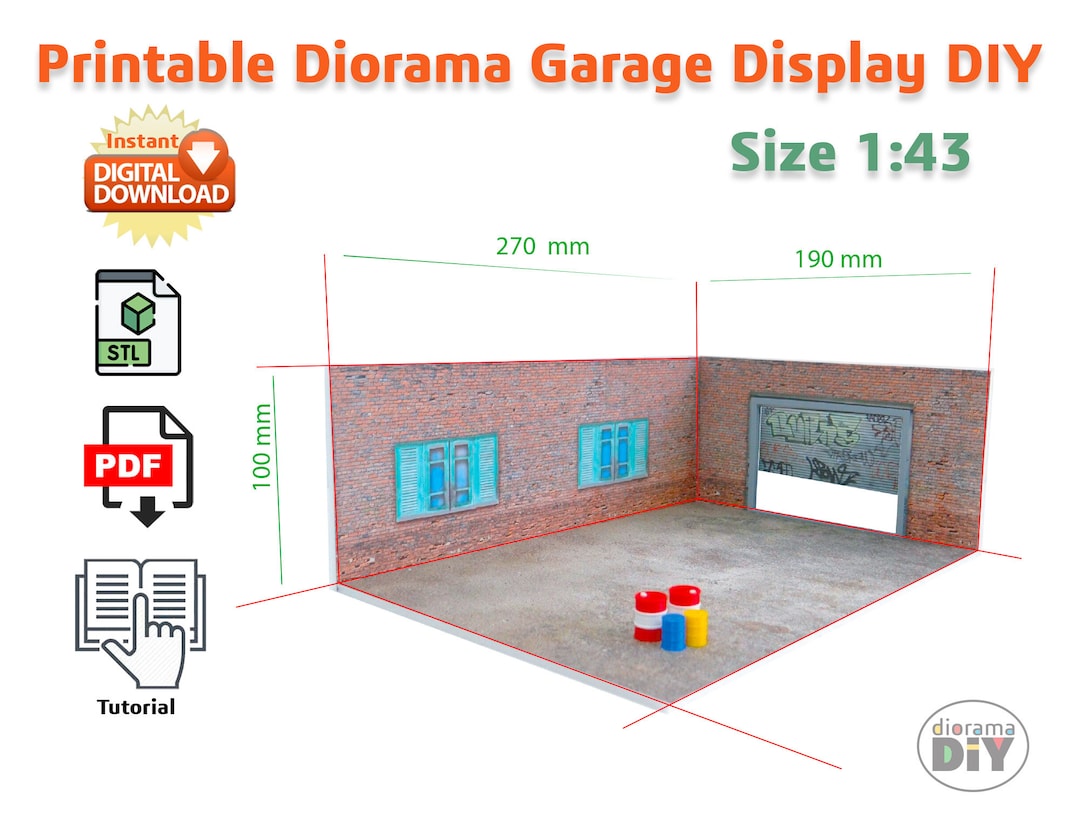 DIY Printable Diorama Brick Garage Scale 1:43 Instant Download Pdf, Stl ...