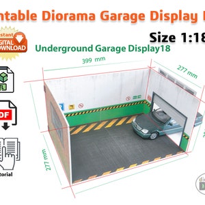 DIY Printable Diorama Underground Garage Size 1:18 Instant Download pdf, stl files for Diorama modelling files Model car display Size 1/18