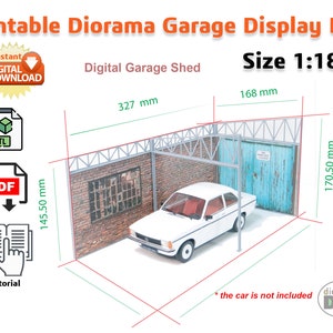 DIY Printable Diorama Garage Shed 1:18 Instant Download pdf, stl files Diorama modelling files Model cars display