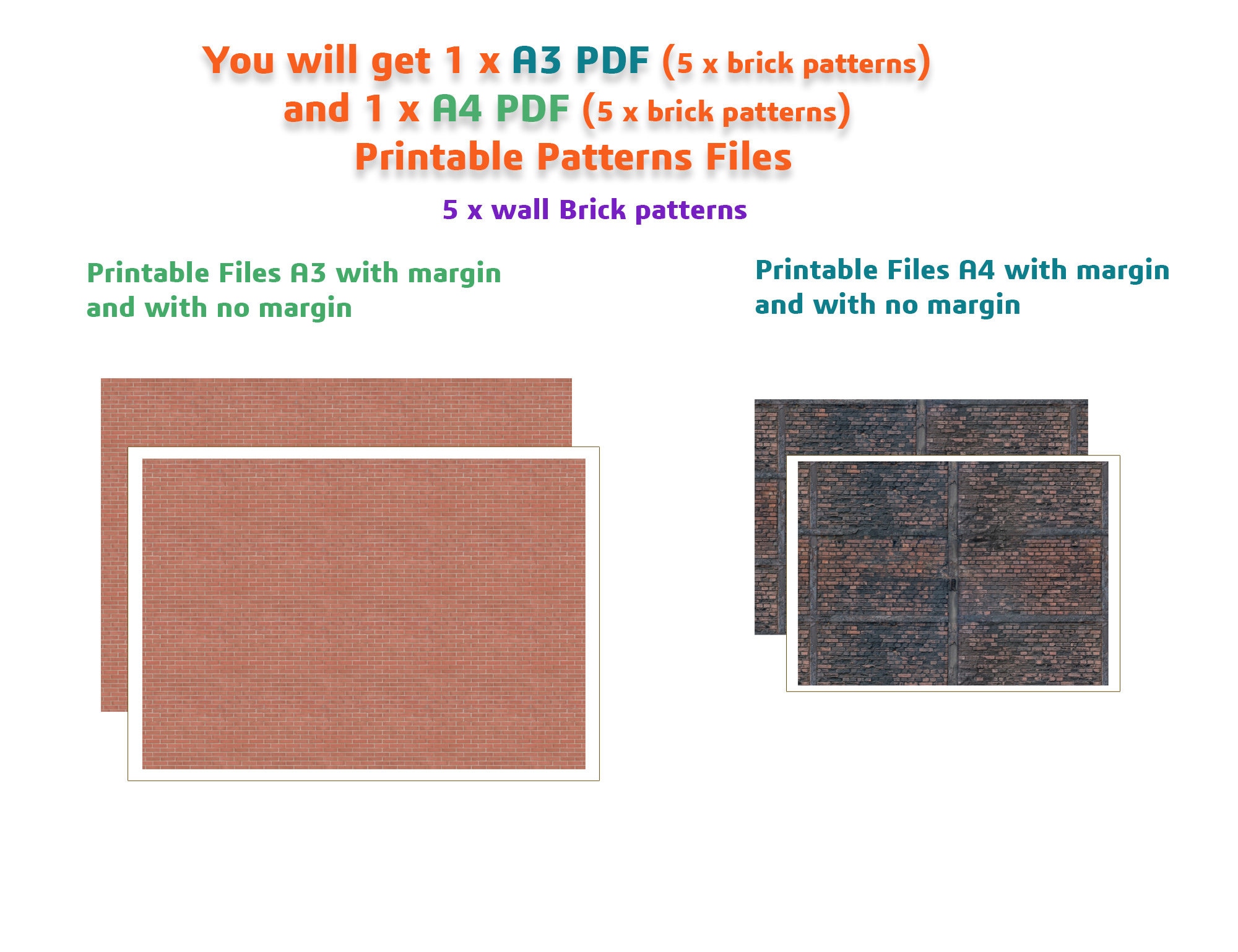 5 X Diorama Brick Wallpaper Patterns - Sheets in A4 and A3 Format ...
