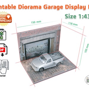DIY Printable Diorama Two Wall Brick Display Scale 1:43 Instant Download pdf, stl files Diorama modelling files Model cars display