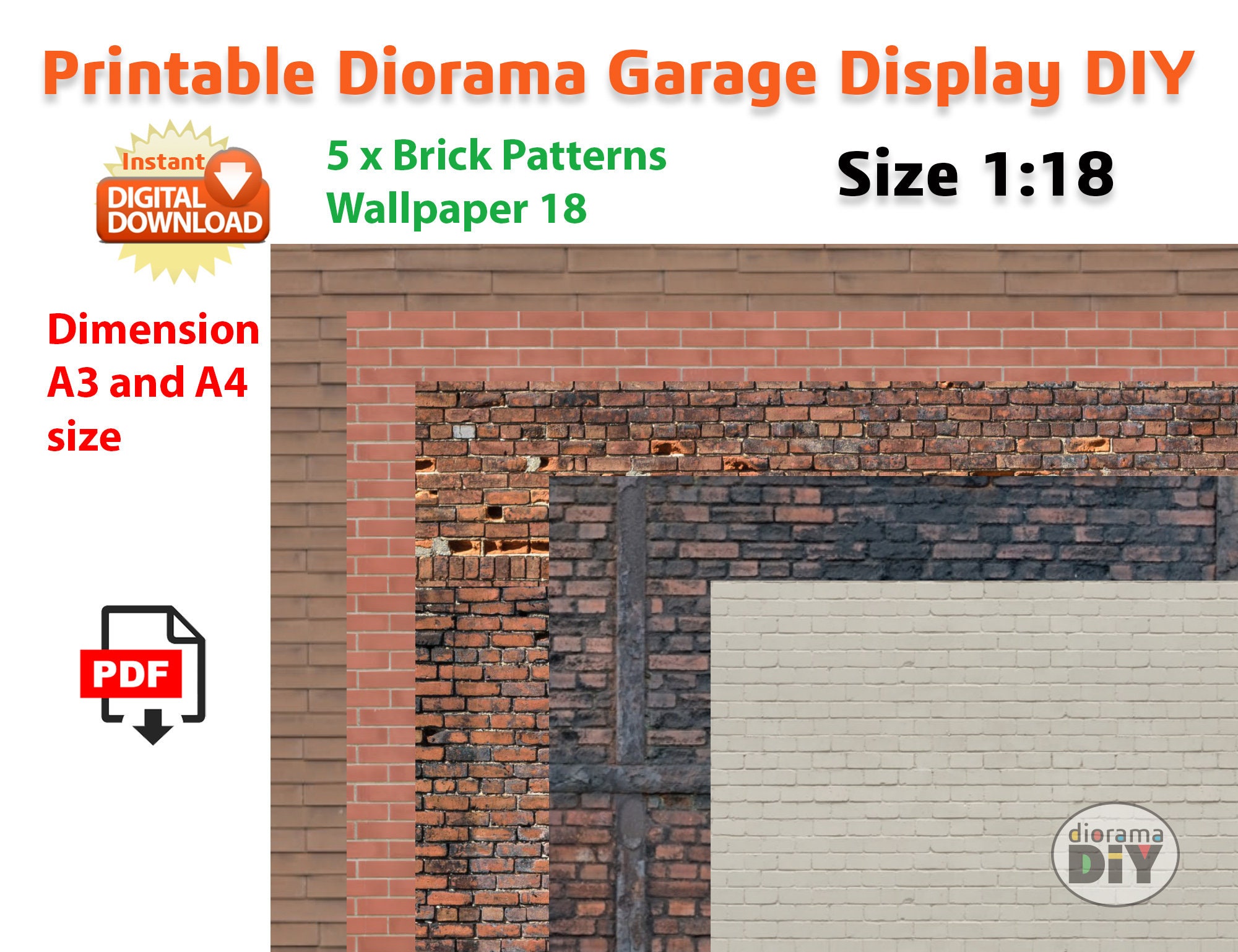 5 X Diorama Brick Wallpaper Patterns - Sheets in A4 and A3 Format ...