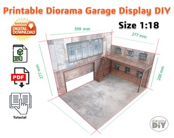 DIY Printable Diorama 2 Floor Garage 1:18 Instant Download pdf, stl files Diorama modelling files Model cars display