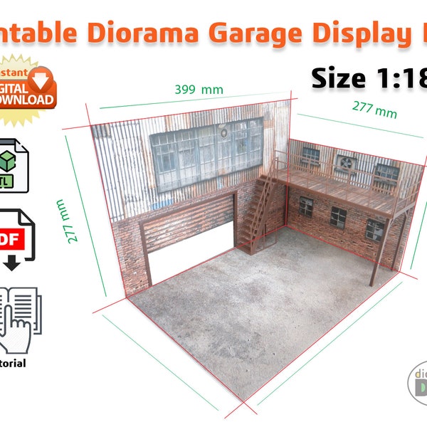 DIY imprimible Diorama 2 Floor Garage 1:18 Descarga instantánea pdf, archivos stl Archivos de modelado de Diorama Exhibición de autos modelo