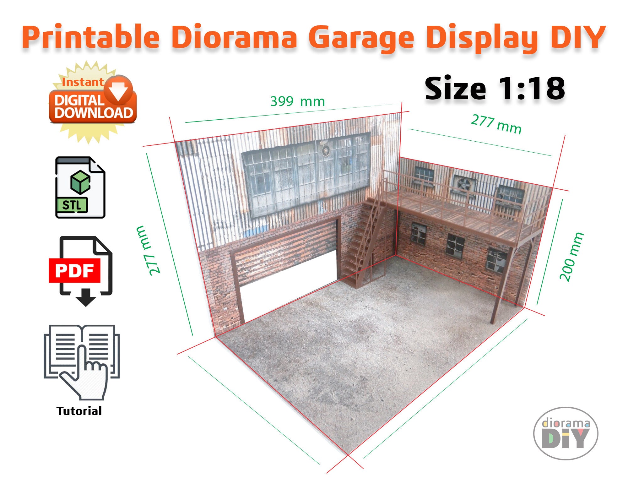 Diorama garage scale 1:18 with led light