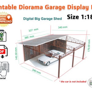 Digital DIY Big Garage Shed 1:18 Diorama Kit for Model Cars Display Decoration