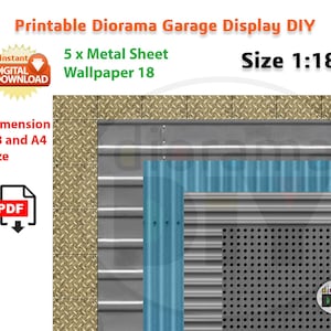 DIY Metal Wall Sheets – 1:18 Scale Diorama Wallpaper Kit | A4 & A3 Digital Download Backgrounds for Garage Model Displays