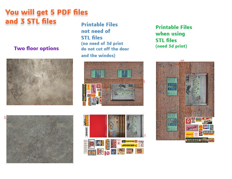 DIY Printable Diorama Brick Garage Scale 1:43 Instant Download Pdf, Stl ...
