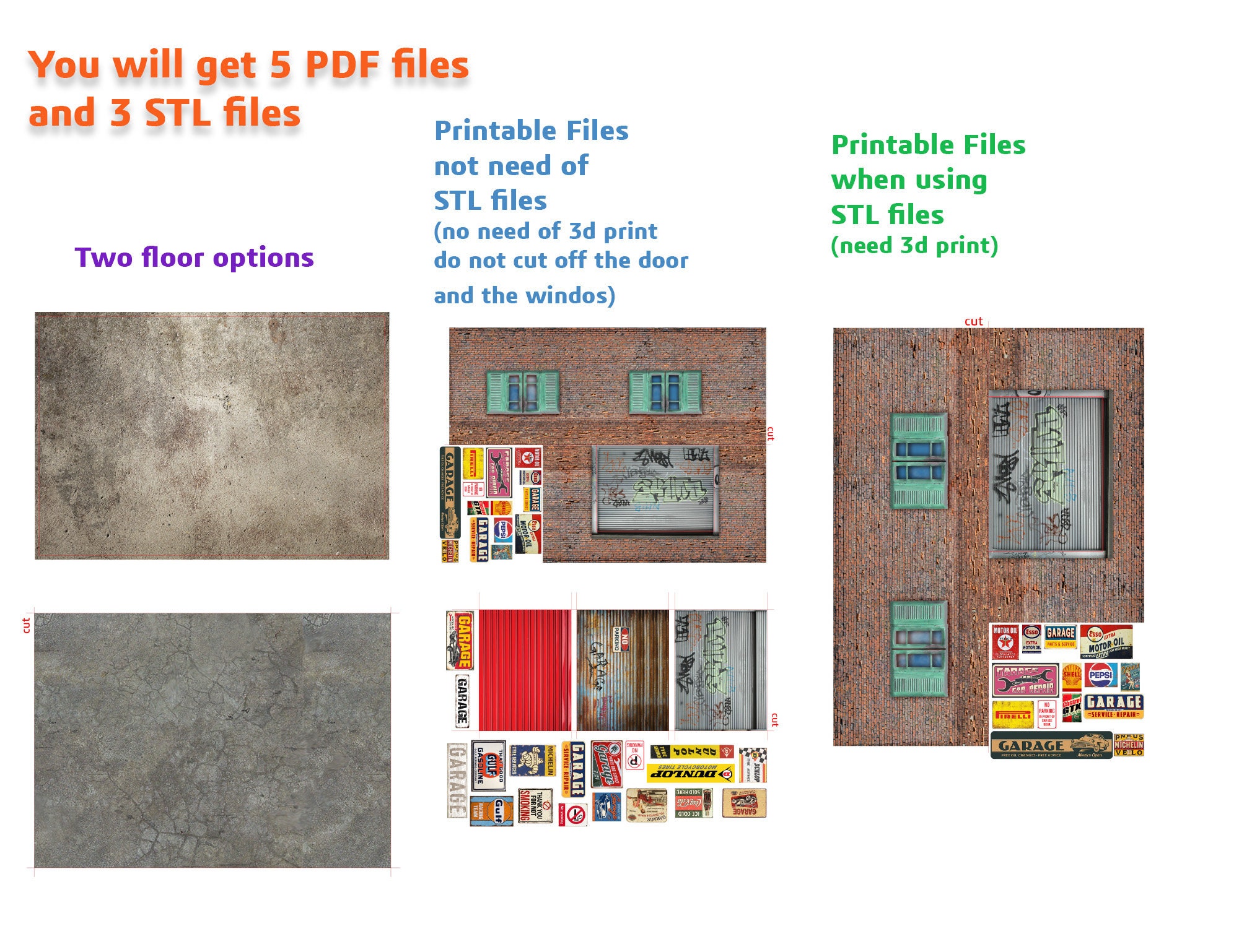 DIY Printable Diorama Brick Garage Scale 1:43 Instant Download Pdf, Stl ...