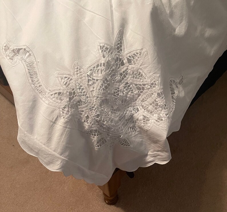 Beautiful Vintage White Battenberg Lace Duvet Cover 100 Soft Cotton