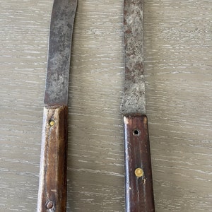 Vintage Full Tang Wood Handle Old Fashioned Butcher Knife made by Forgecraft 7” Blade Carbon Steel  USA & Bonus Wood Handle Damaged Knife