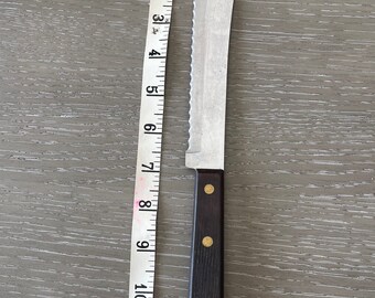 Vintage Forgecraft Serrated Bread Knife: Stainless Steel with Wood Handle