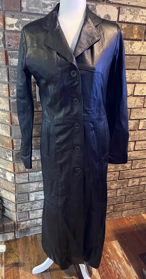 Vintage Women's Small Black Leather Duster Coat is