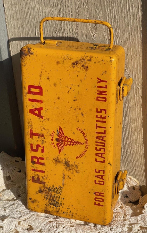 Rare Steel Box Original U.S. Army Medical Department Yellow