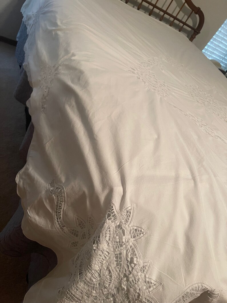 Beautiful Vintage White Battenberg Lace Duvet Cover 100 Soft Cotton