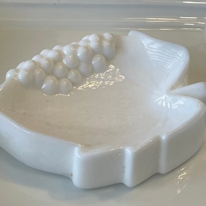 Vintage Milk Glass Grape Leaf Trinket Dish 1960's Small Collectible
