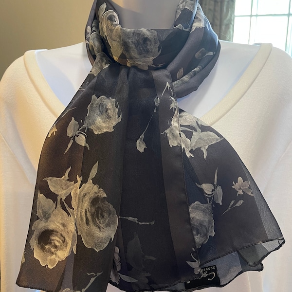 Set of Four Lovely Gray to Black Scarves Good Vintage Condition, Diane, Cejon, One Silk and Two made in Italy Wonderful Wardrobe Accessories