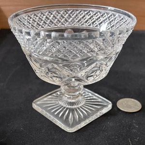 Vintage Pressed Glass Sherbet Dish: Square Base Champagne Sundae Glass