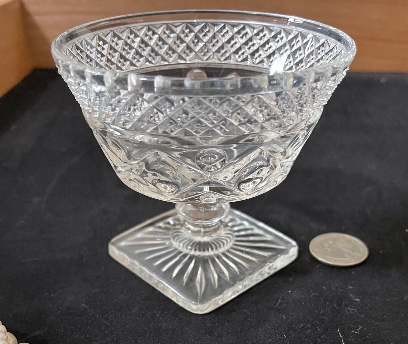 Vintage Clear Pressed Glass Square Base Sherbet Champagne or Sundae glass or repurpose as Candle Holder Trinket, Change or Keys dish